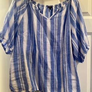 Talbots Blue and White Linen Blouse
